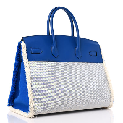 Hermes Swift Twill H Fray Fray Birkin 35 Bleu Saphir Ecru 3 of 11