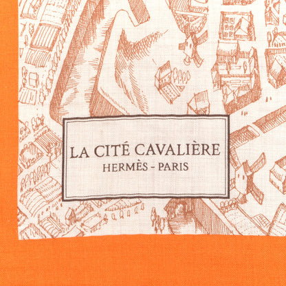Hermes Cashmere Silk La Cite Cavaliere Shawl 140 Orange Naturel Brun 2 of 3