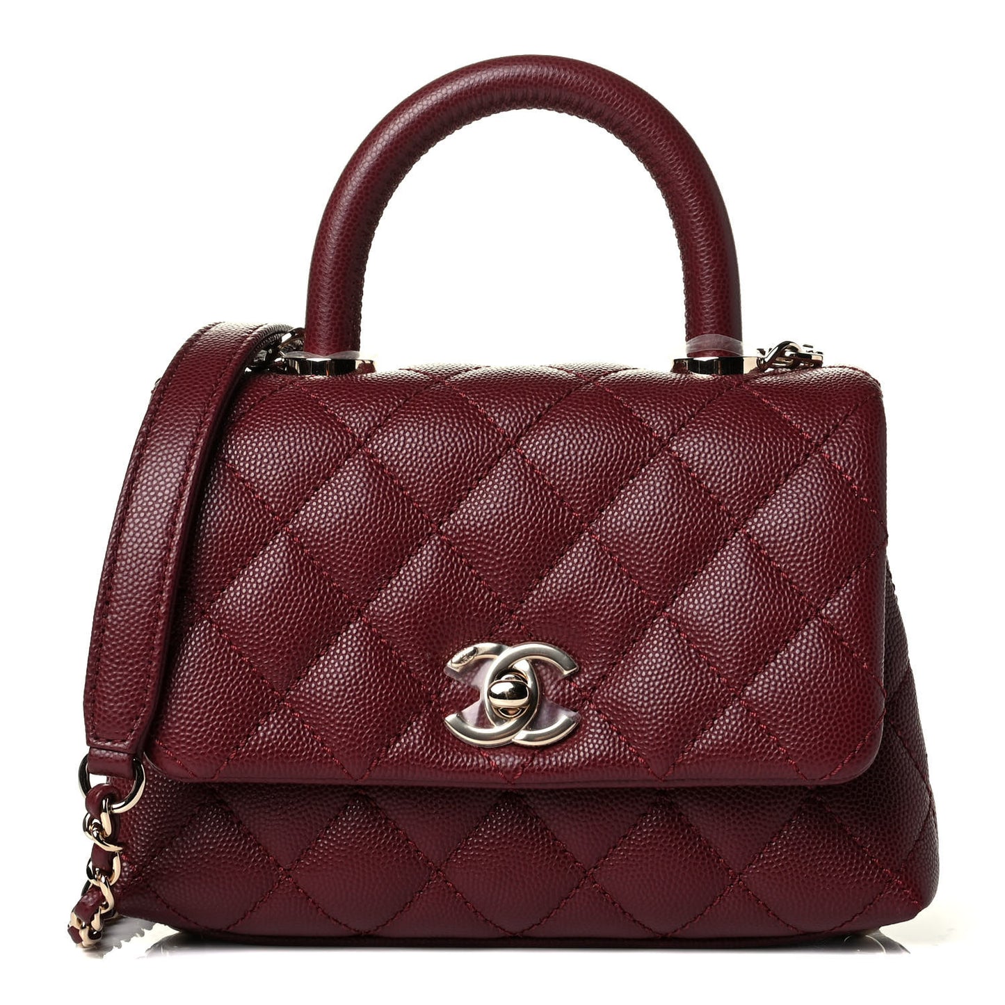 Caviar Quilted Extra Mini Coco Handle Flap Burgundy