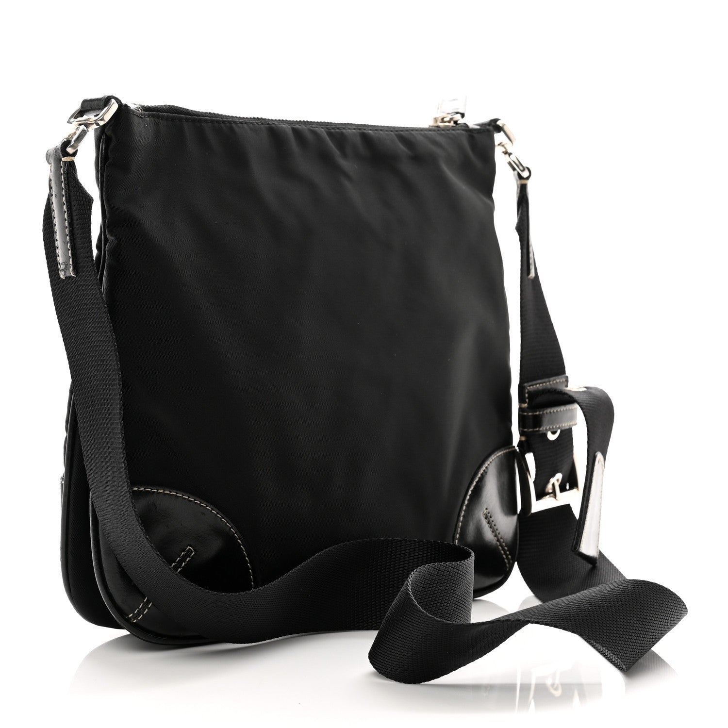 Prada Tessuto Nylon Calfskin Flat Messenger Bag Black 3 of 10