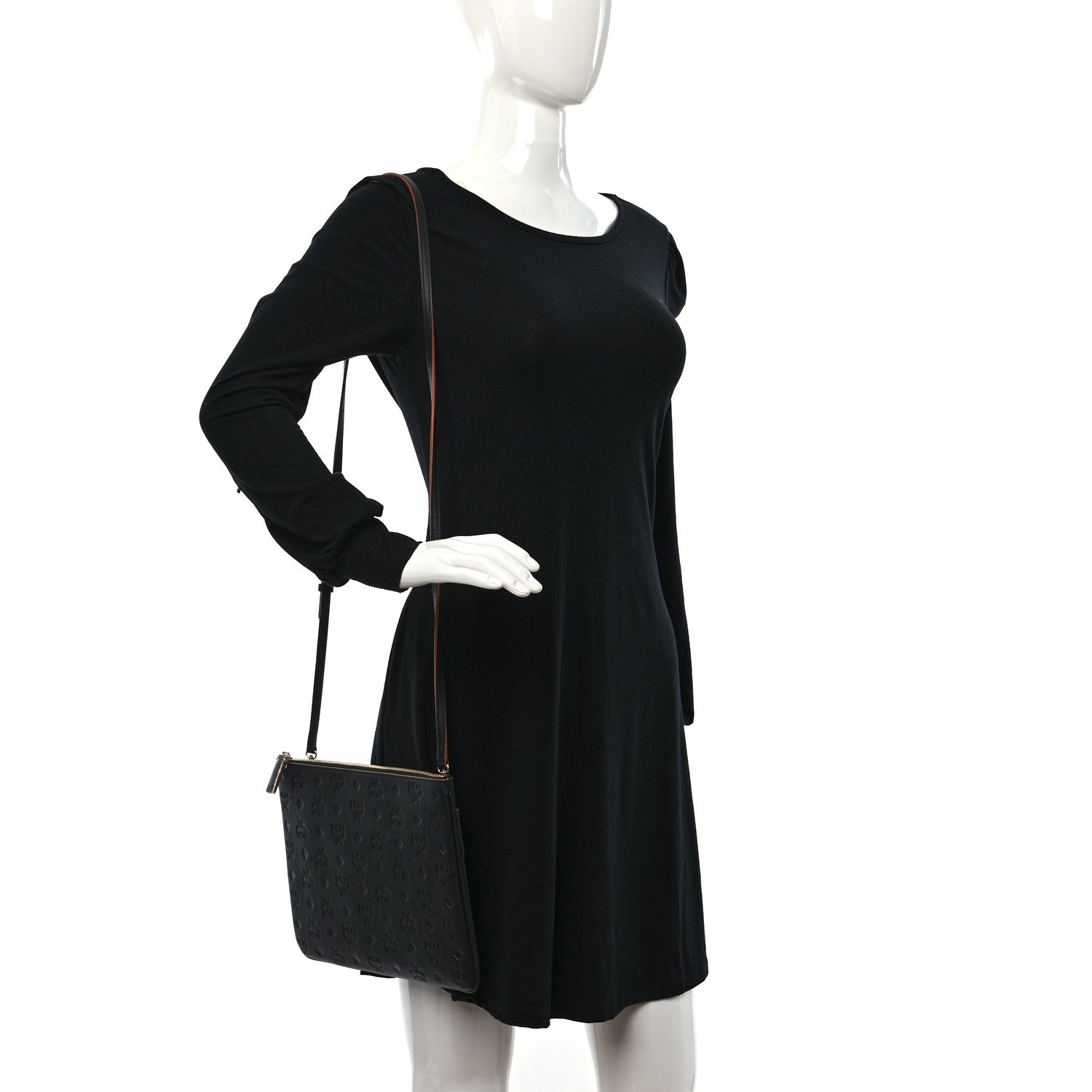 MCM Calfskin Monogram Klara Crossbody Pouch Black 3 of 8