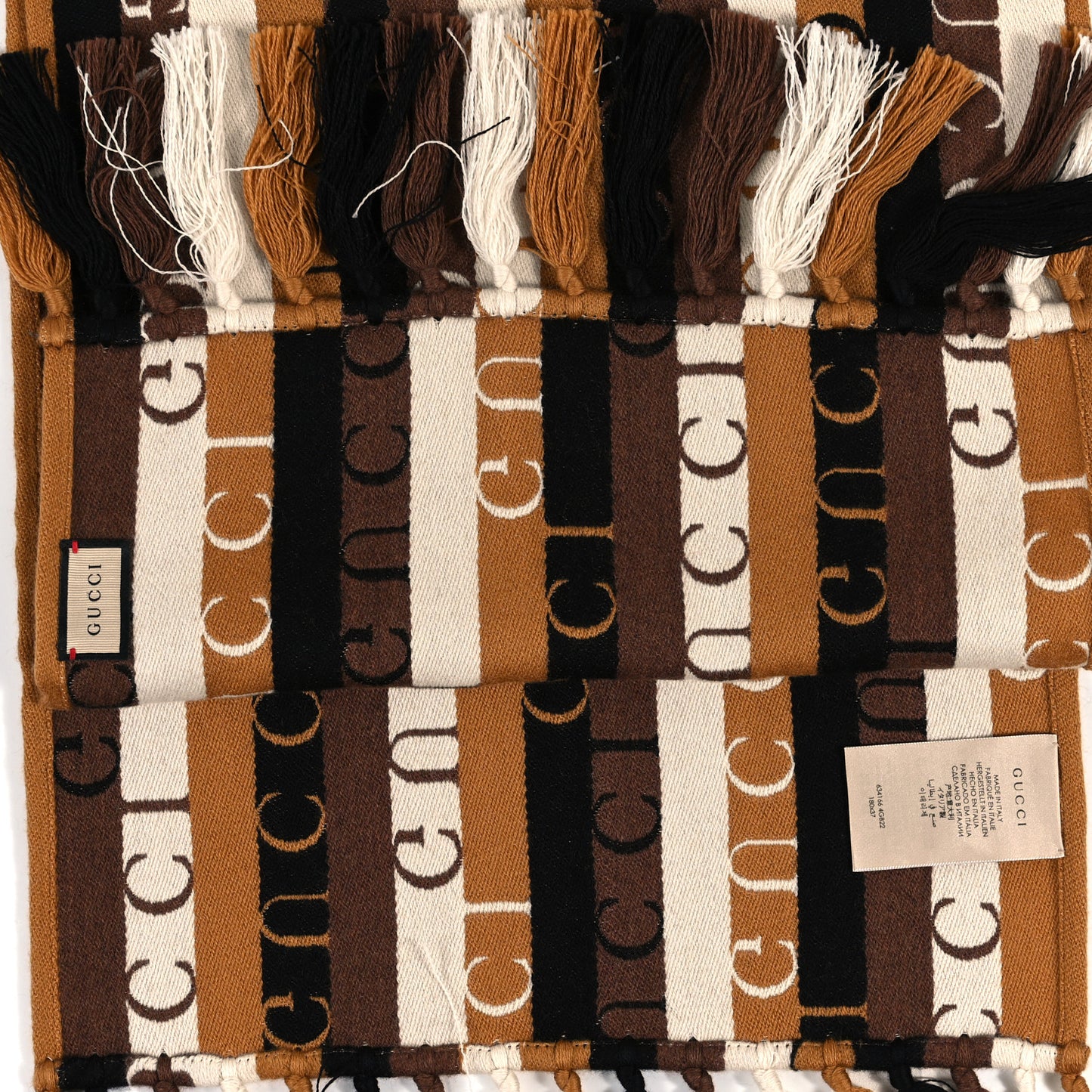 Wool Cotton Logo Wood Stripes Scarf Light Brown Dark Brown