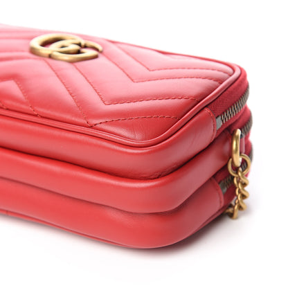 Gucci Calfskin Matelasse Mini GG Marmont Chain Crossbody Bag Hibiscus Red 11 of 13