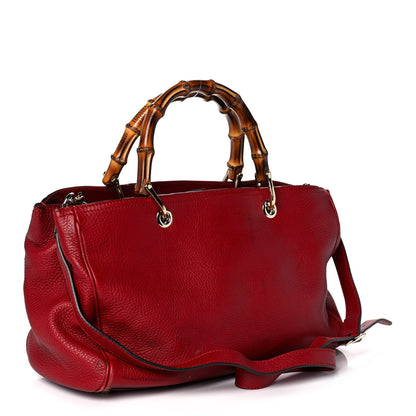 Gucci Pebbled Calfskin Medium Bamboo Shopper Tote Red 3 of 14