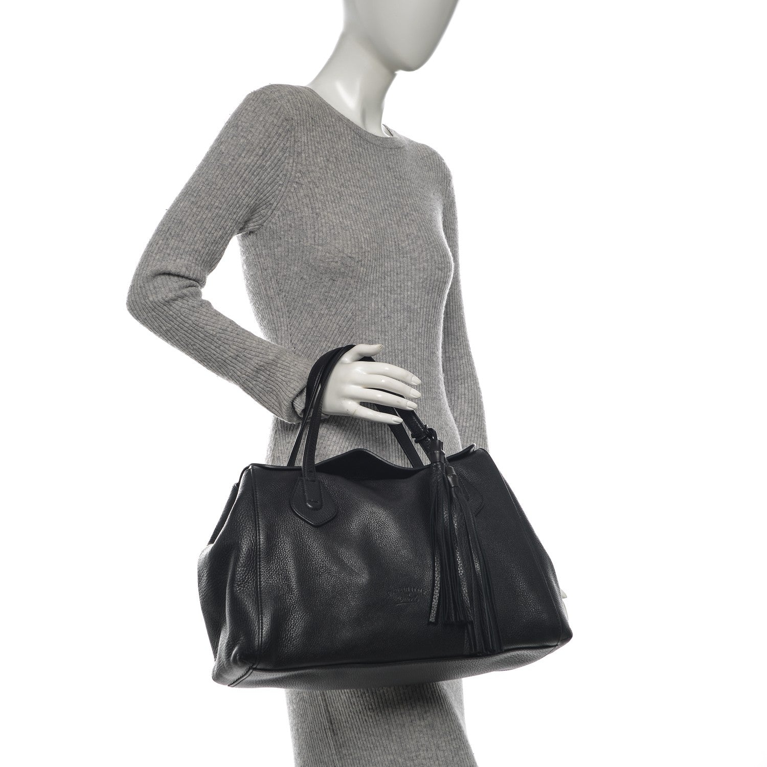 Gucci Pebbled Calfskin Lady Tassel Top Handle Bag Black 2 of 10