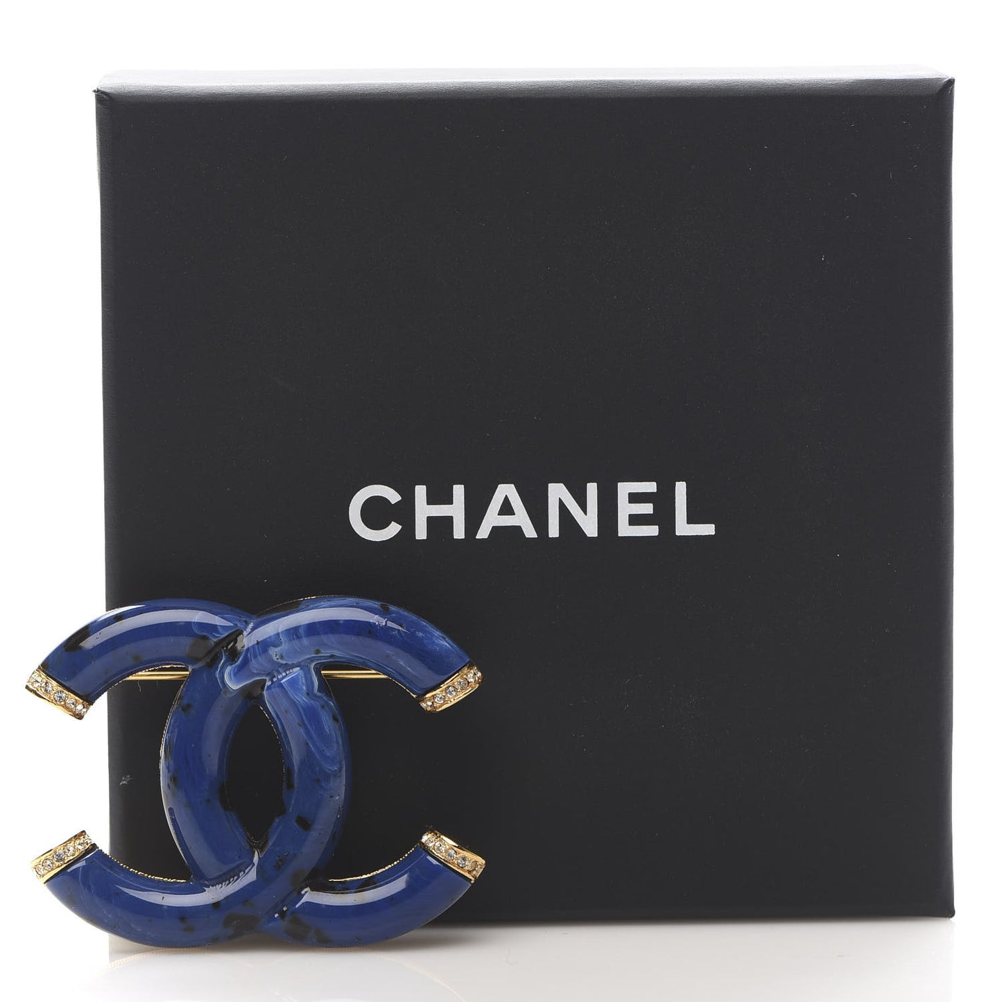 Resin Crystal CC Brooch Blue Black Gold