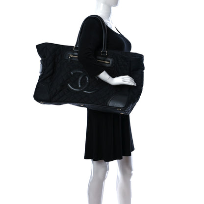 Chanel Nylon Quilted Calfskin Large CC Tote Bag Black 2 of 14