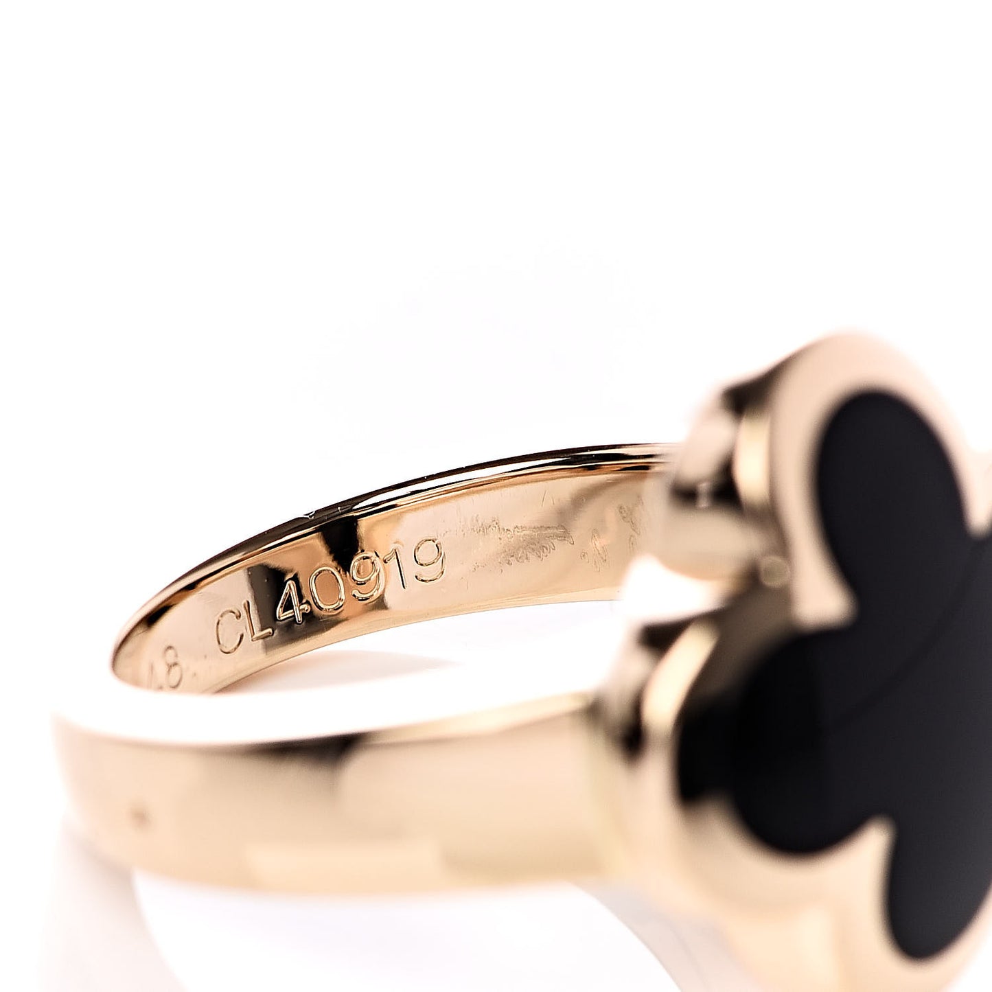 18K Yellow Gold Black Onyx Pure Alhambra Ring 48 4.5