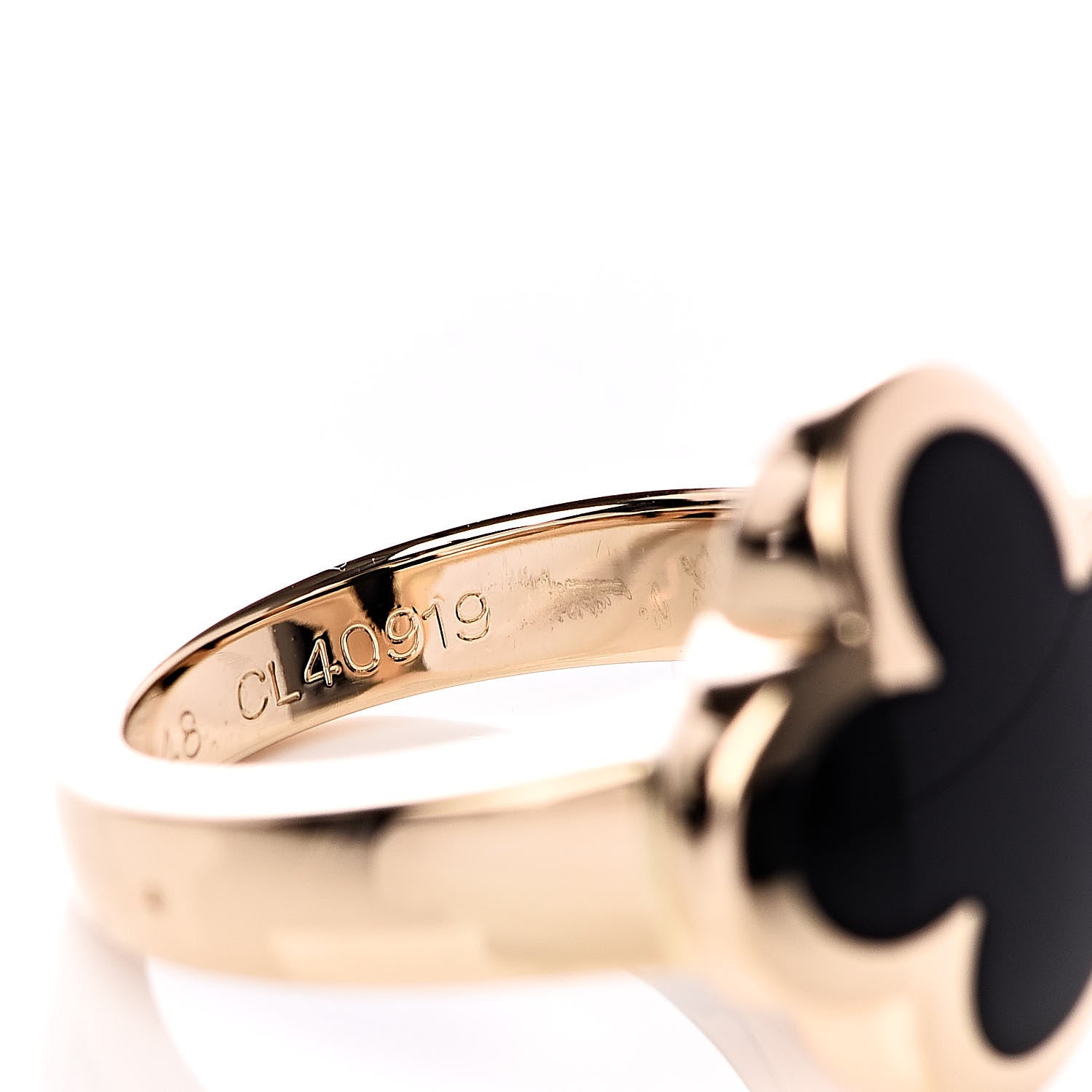 Van Cleef & Arpels 18K Yellow Gold Black Onyx Pure Alhambra Ring 48 4.5 4 of 5