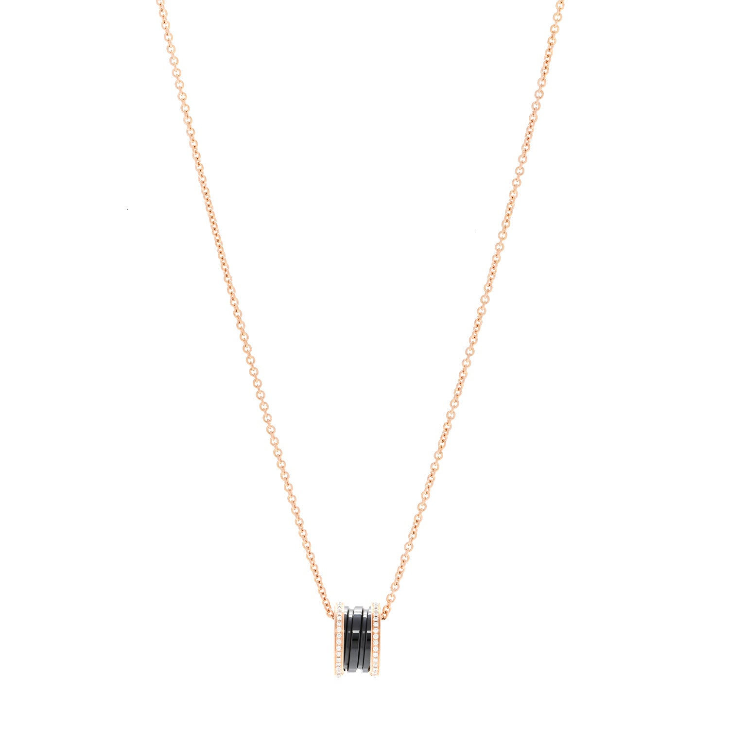 Bulgari 18K Rose Gold Black Ceramic Diamond B.Zero1 Pendant Necklace 1 of 6