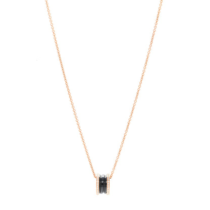 Bulgari 18K Rose Gold Black Ceramic Diamond B.Zero1 Pendant Necklace 1 of 6