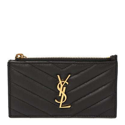 Saint Laurent Calfskin Monogram 5 Fragments Zip Pouch Card Holder Fog 1 of 7
