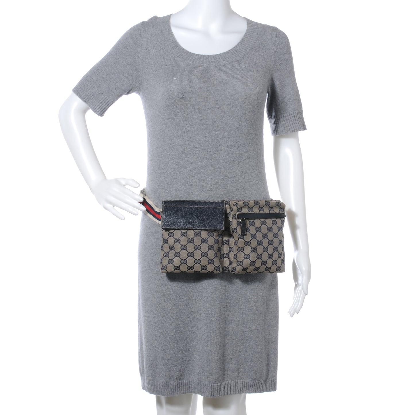 GG Monogram Web Double Pocket Belt Bag Navy