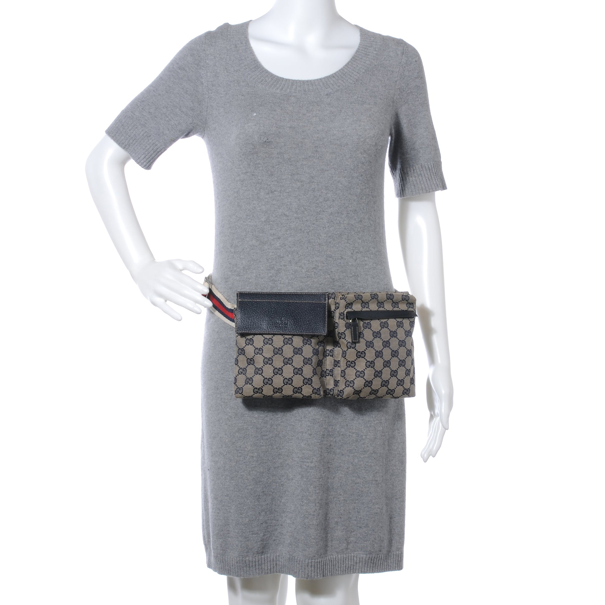 Gucci GG Monogram Web Double Pocket Belt Bag Navy 2 of 10