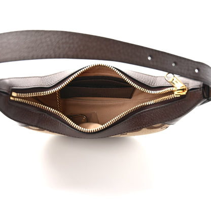 Gucci Monogram Jumbo GG Textured Dollar Calfskin Web Mini Ophidia Half Moon Hobo Camel Ebony New Acero 5 of 8