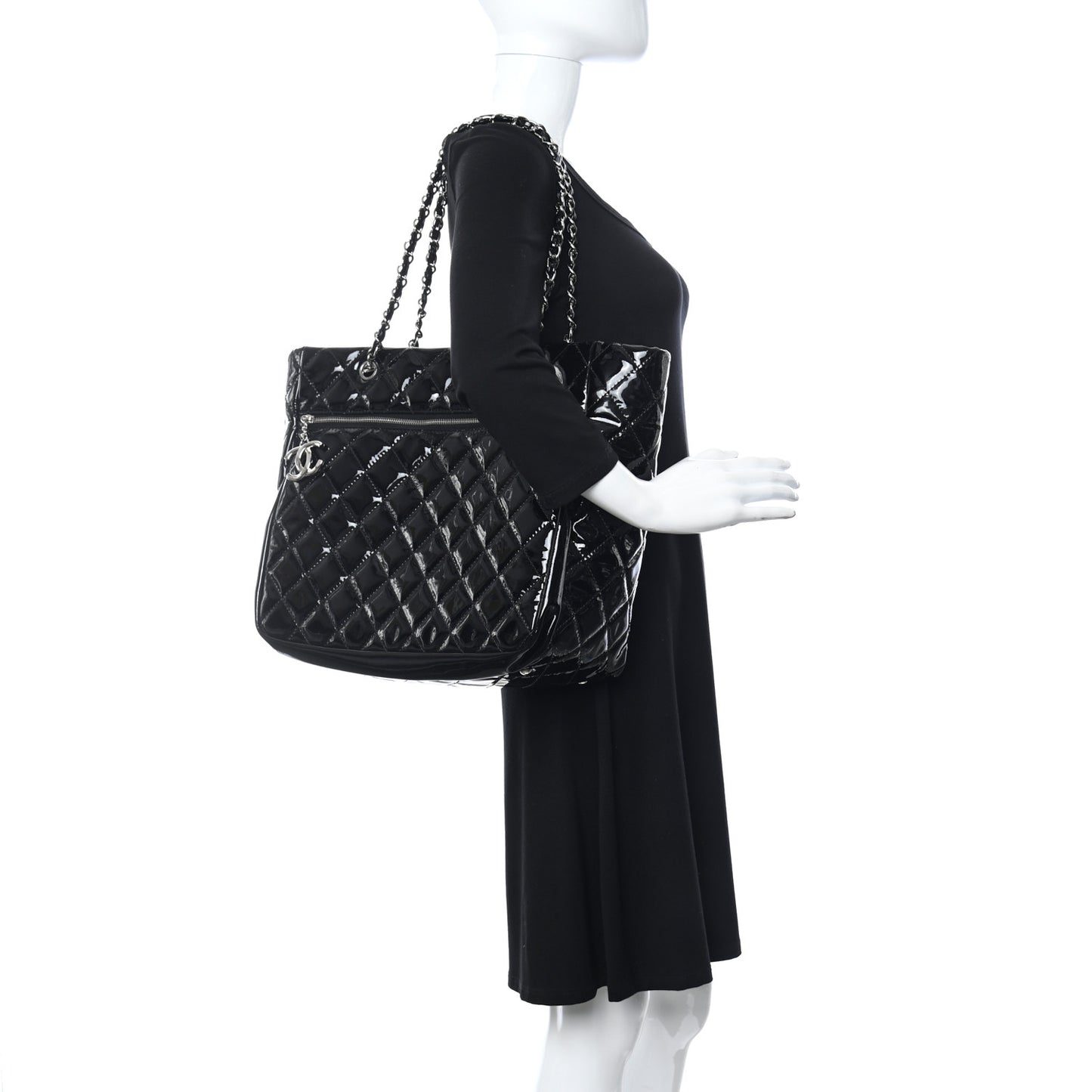 Patent Quilted Large Chic and Glitter Tote Black