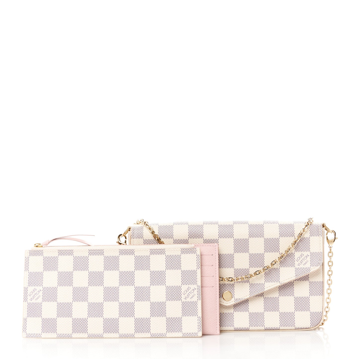 Damier Azur Pochette Felicie Chain Wallet Rose Ballerine