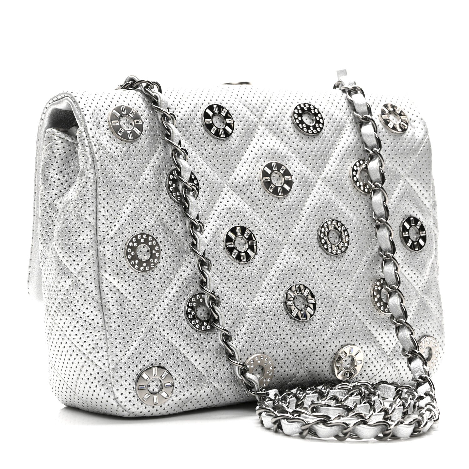 Chanel Perforated Metallic Lambskin Small CC Medals Flap Silver 3 of 10