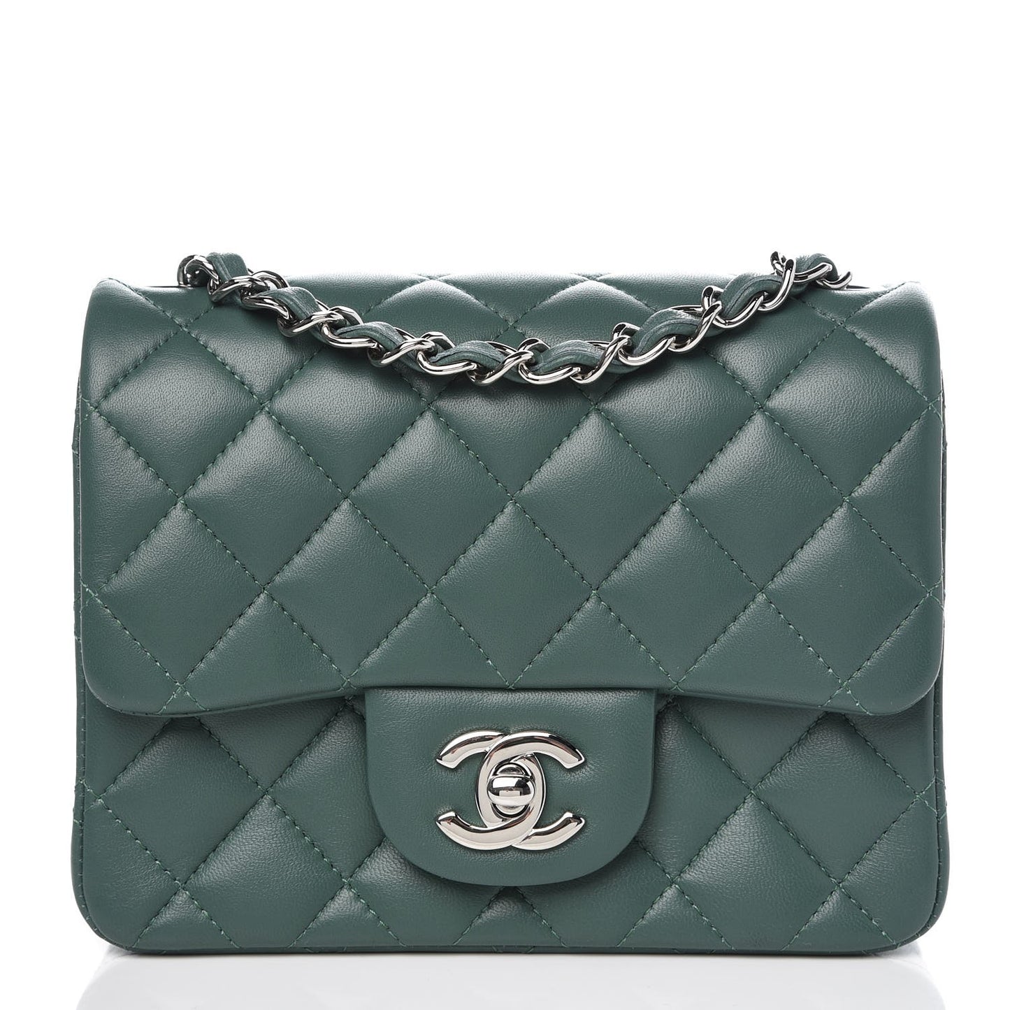 Lambskin Quilted Mini Square Flap Green