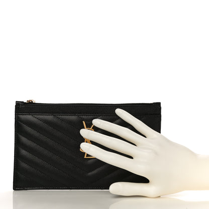 Saint Laurent Grain De Poudre Chevron Monogram Bill Pouch Black 2 of 10