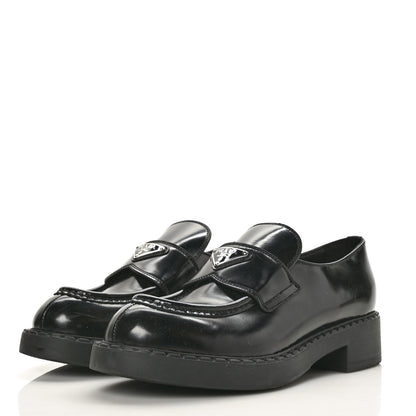 Prada Spazzolato Metal Triangle Logo 50mm Loafers 40.5 Black 3 of 9