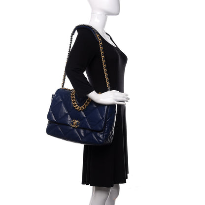 Chanel Goatskin Quilted Maxi 19 Flap Dark Blue 1 of 12