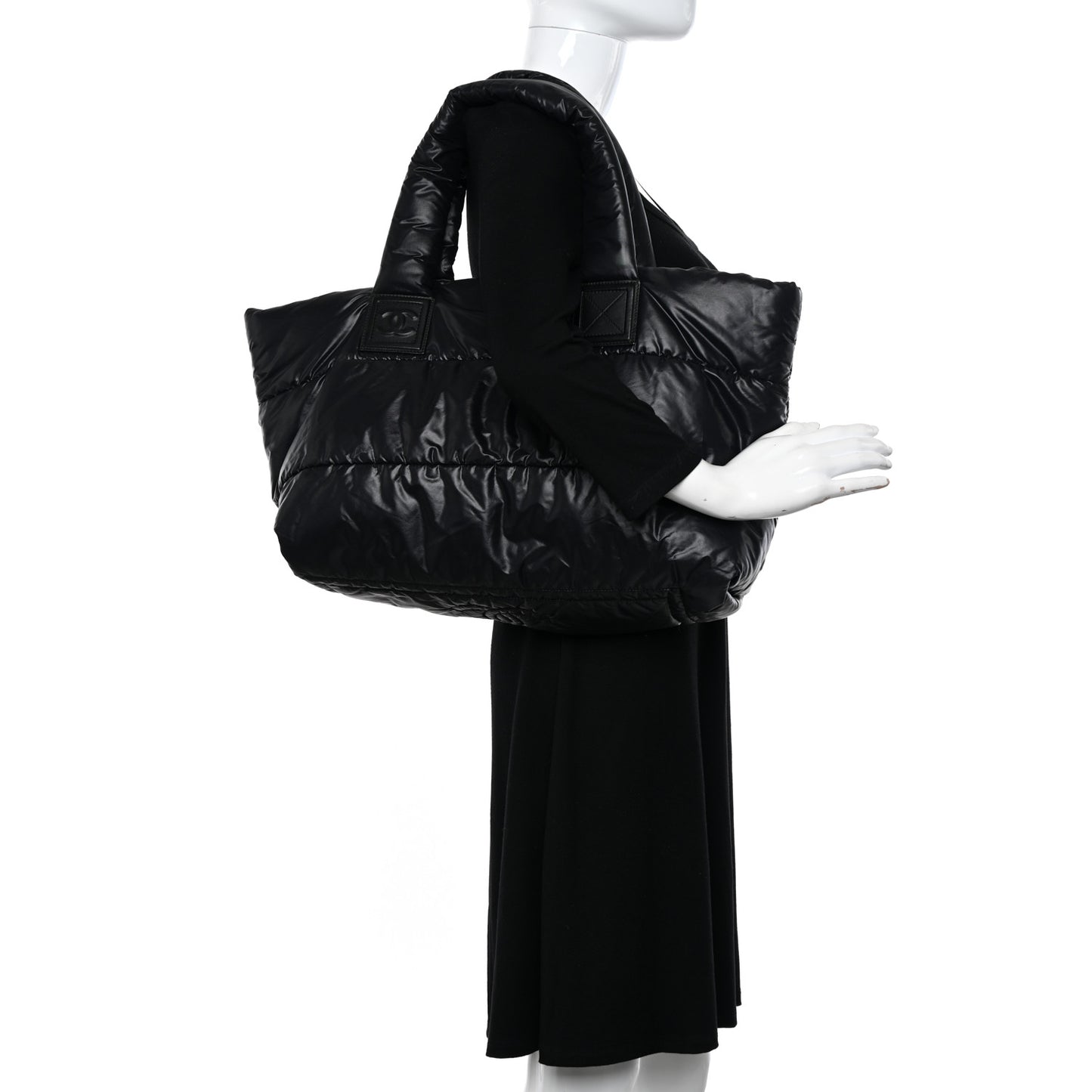 Nylon Quilted Medium Coco Cocoon Reversible Tote Black