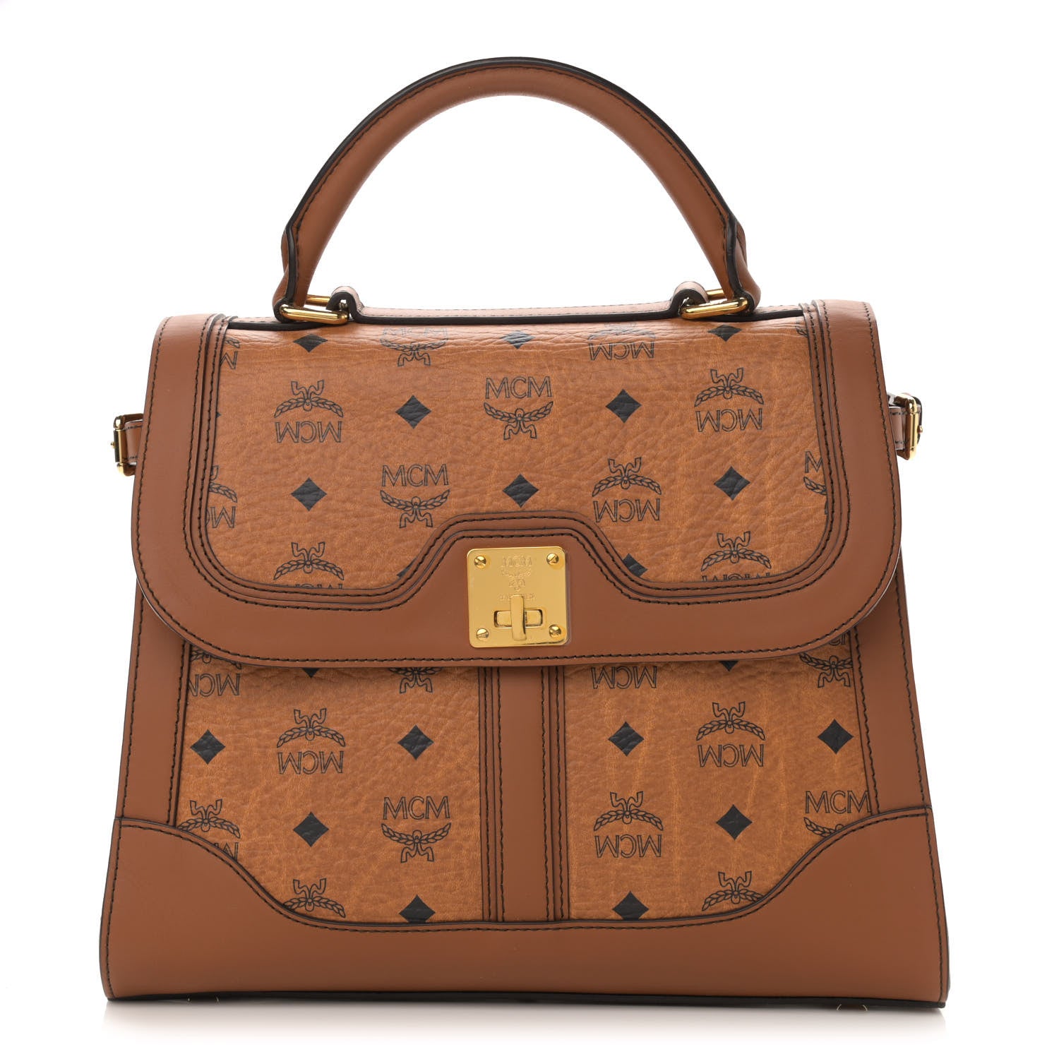 MCM Visetos Top Handle Satchel Cognac 1 of 11