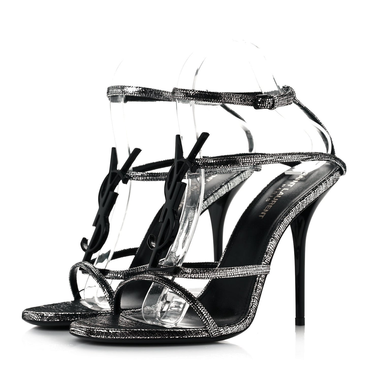 Metallic Calfskin Cassandra 110 Ankle Strap Sandals 39.5 Argento