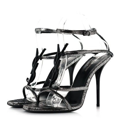 Saint Laurent Metallic Calfskin Cassandra 110 Ankle Strap Sandals 39.5 Argento 4 of 10