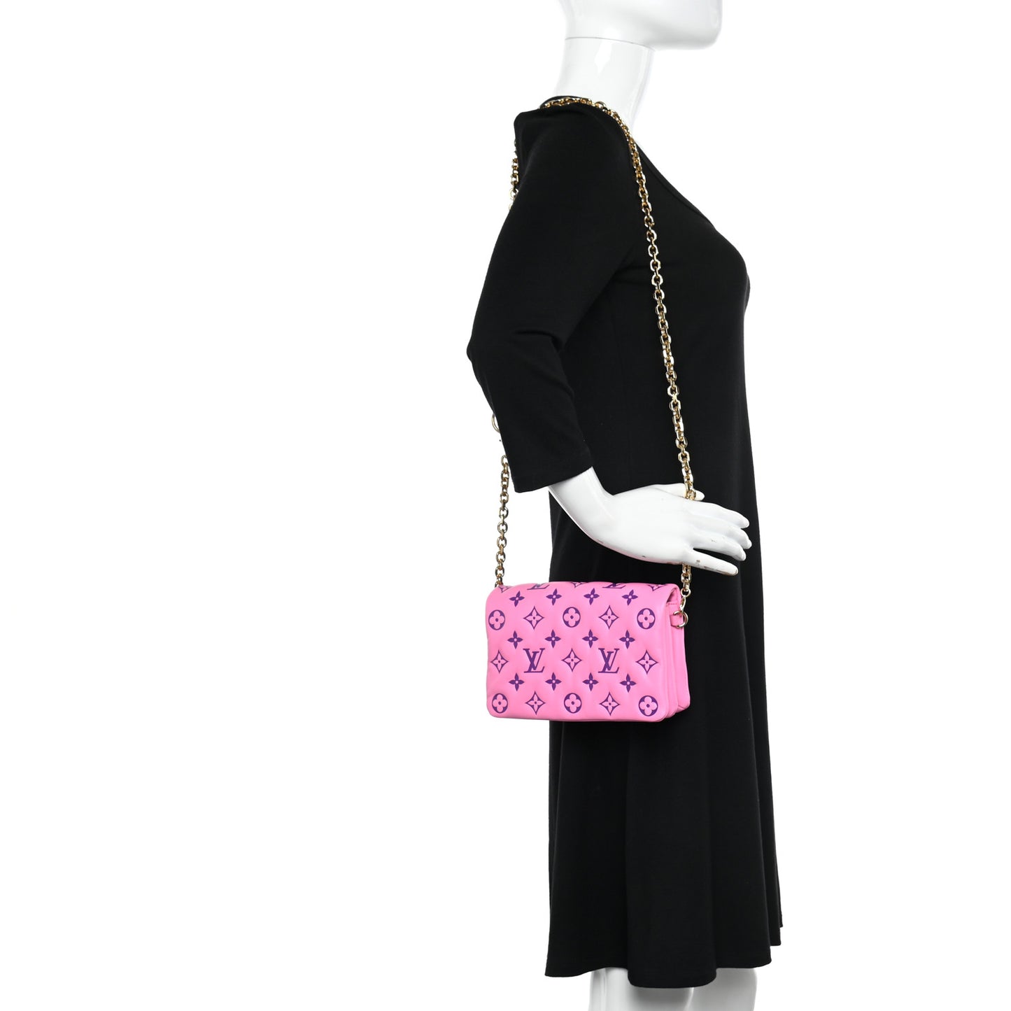 Lambskin Embossed Monogram Vuittamins Pochette Coussin Rose Violet