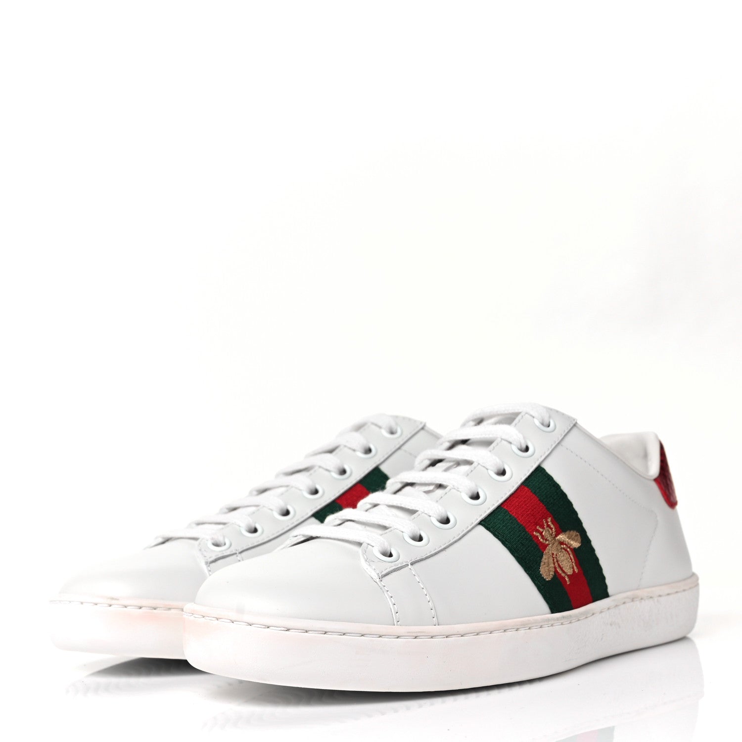 Gucci Calfskin Ayers Bee Embroidered Womens Ace Sneakers 37 White Green 3 of 10