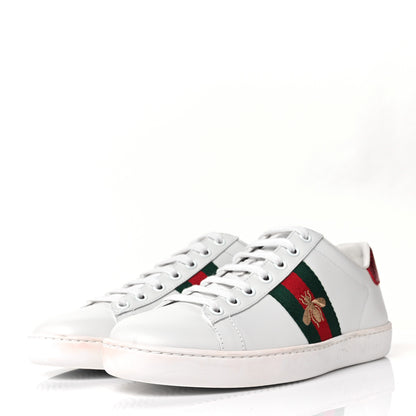 Gucci Calfskin Ayers Bee Embroidered Womens Ace Sneakers 37 White Green 3 of 10