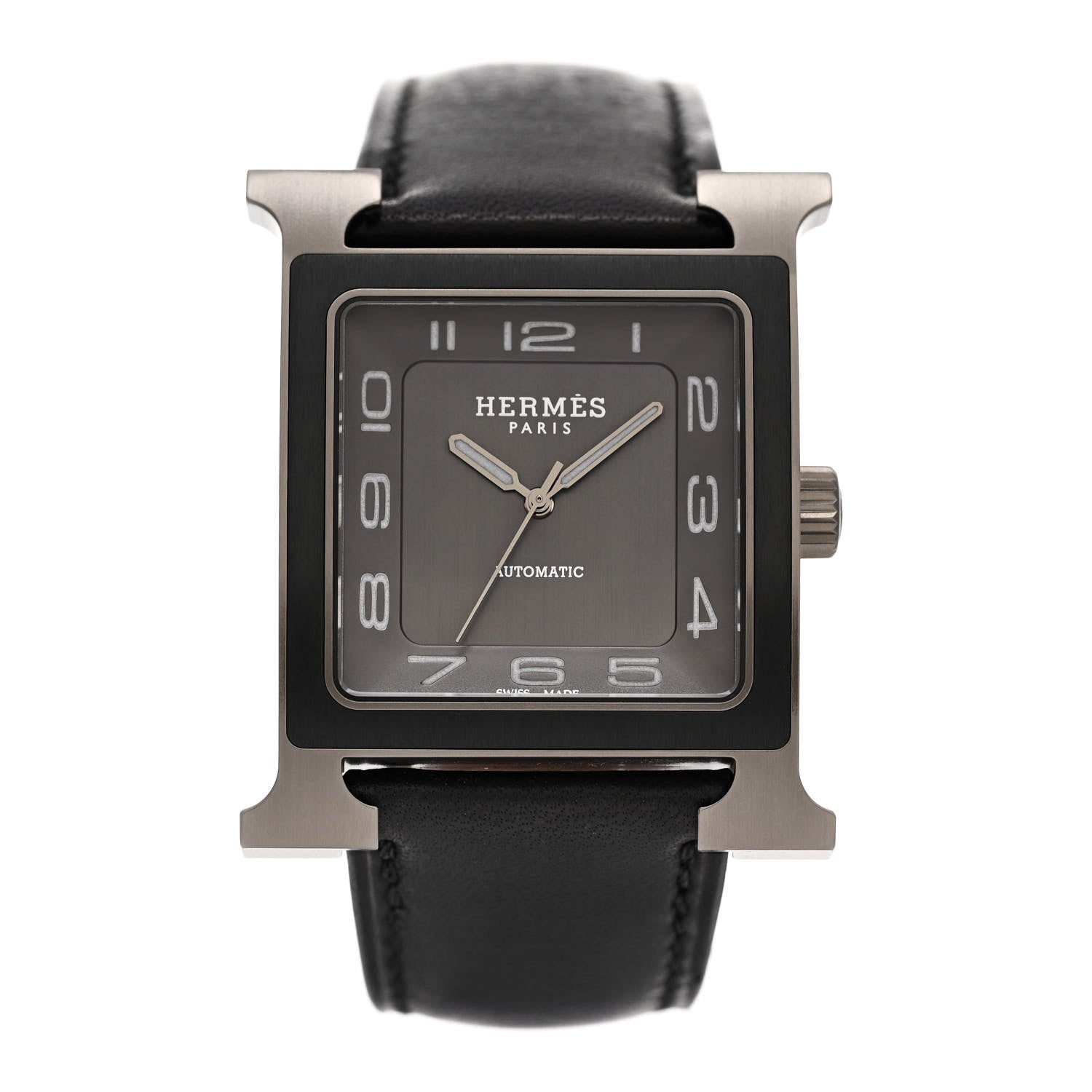 Hermes Titanium Barenia 30mm Heure H Hour Quartz Watch Noir 1 of 5