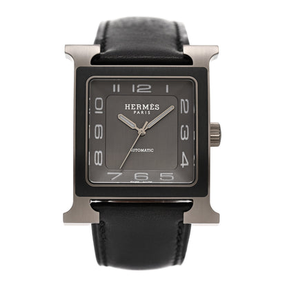 Hermes Titanium Barenia 30mm Heure H Hour Quartz Watch Noir 1 of 5