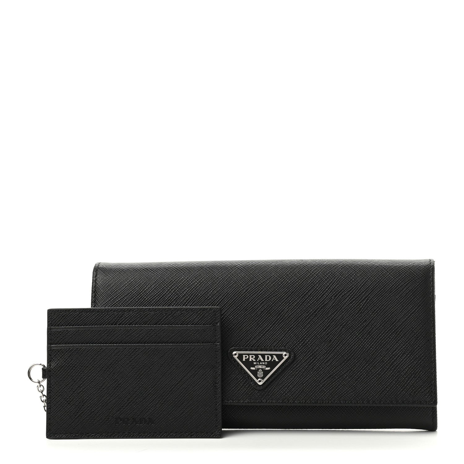 Prada Saffiano Triangle Logo Continental Flap Travel Wallet Black 1 of 6