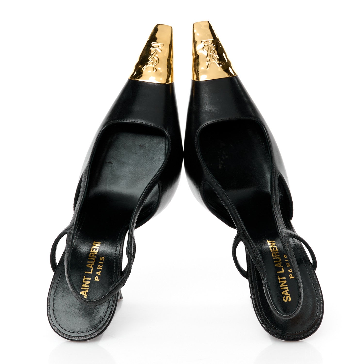 Saint Laurent Smooth Calfskin Jeanne 110 Slingback Pumps 36 Black Gold 5 of 10