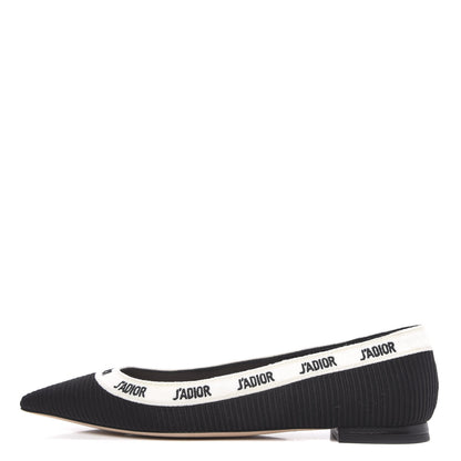 Christian Dior Fabric Ribbon Embroidered J'Adior Ballet Flats 37.5 Black 1 of 9