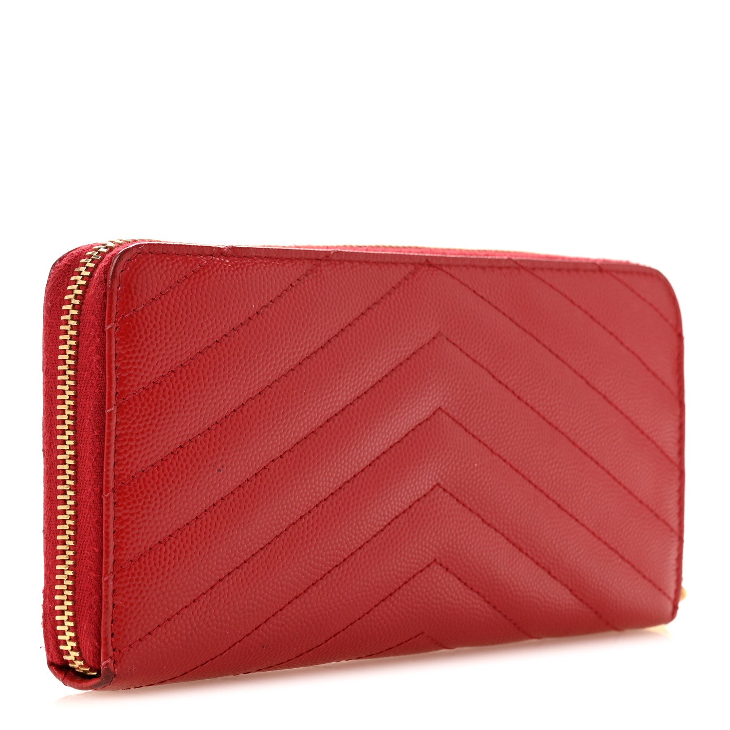 Saint Laurent Grain De Poudre Matelasse Chevron Monogram Zip Around Wallet Red 3 of 12
