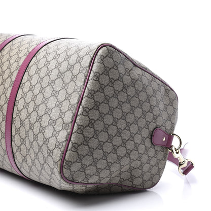 Gucci GG Supreme Monogram Selleria Calfskin Medium Carry On Duffle Bag Beige Ebony Peonia Flower 8 of 10