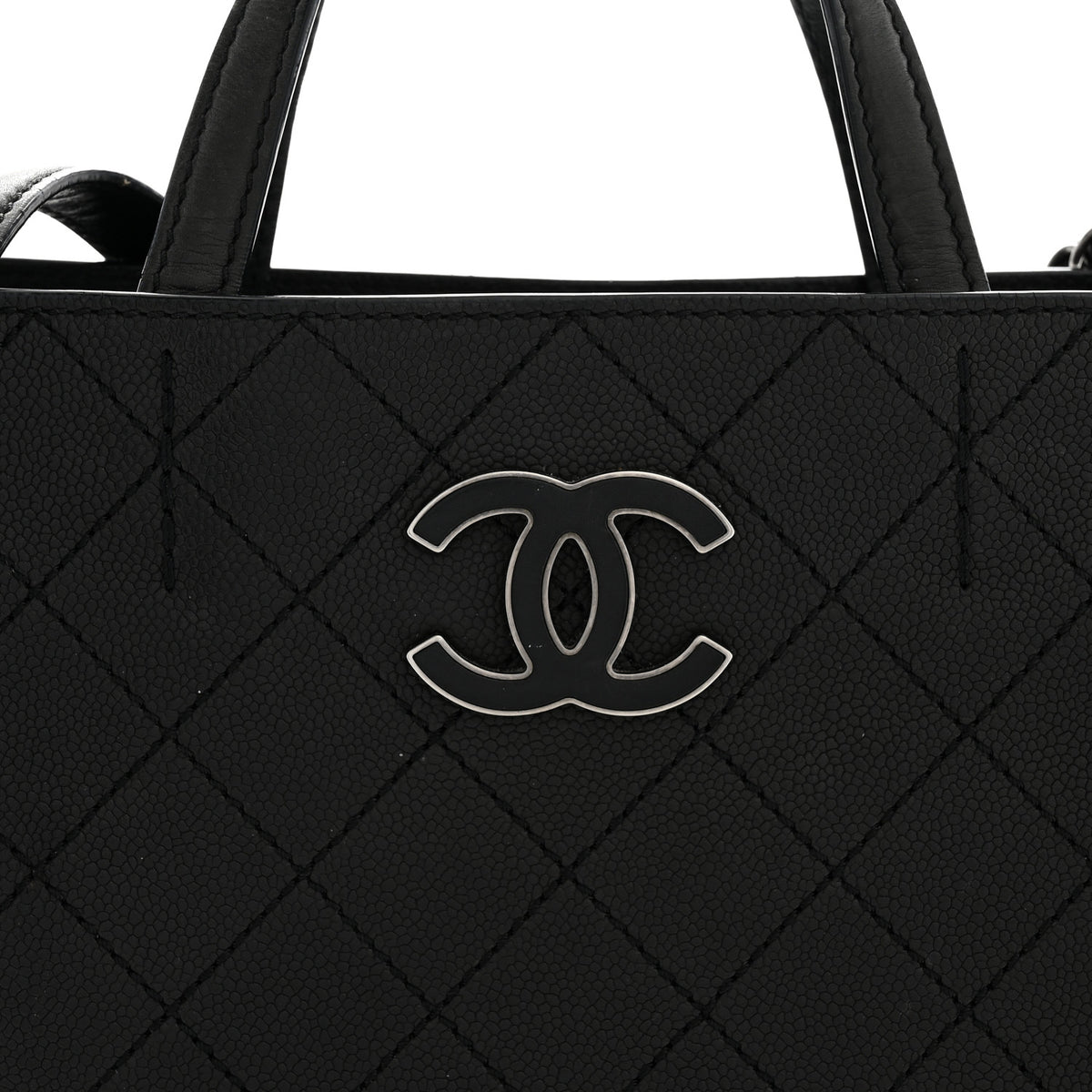 Calfskin Stitched Hamptons Tote Black