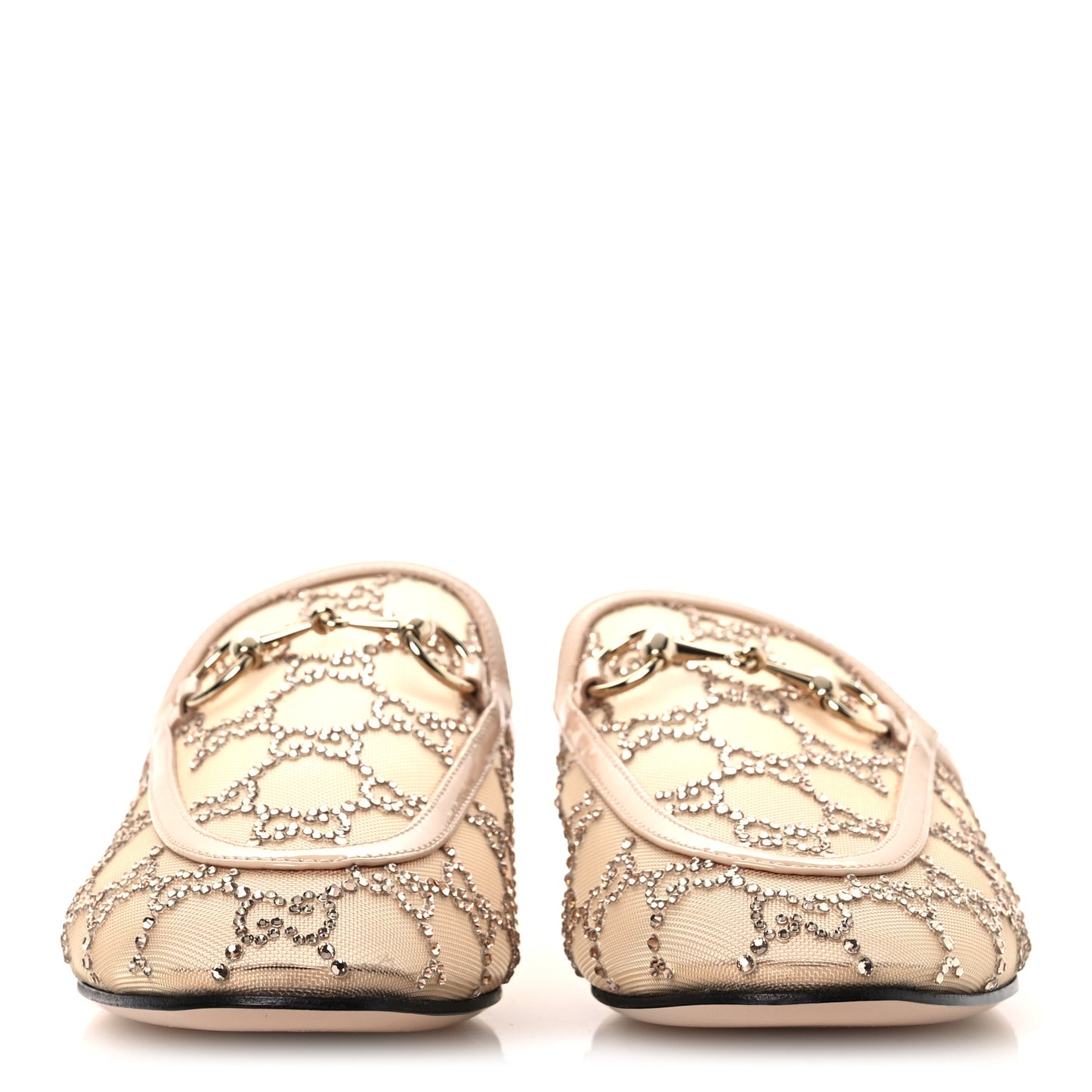 Patent Mesh Crystal GG Monogram Womens Princetown Slippers 37.5 Ivory