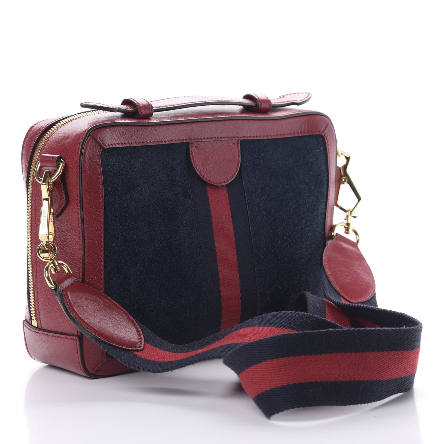 Suede Calfskin Web Small Ophidia Top Handle Shoulder Bag New Blue Romantic Cherry