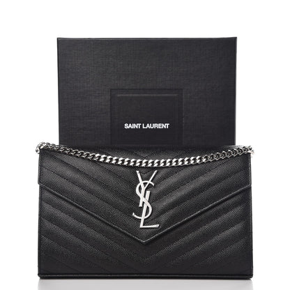Saint Laurent Grain De Poudre Matelasse Chevron Monogram Chain Wallet Black 7 of 7