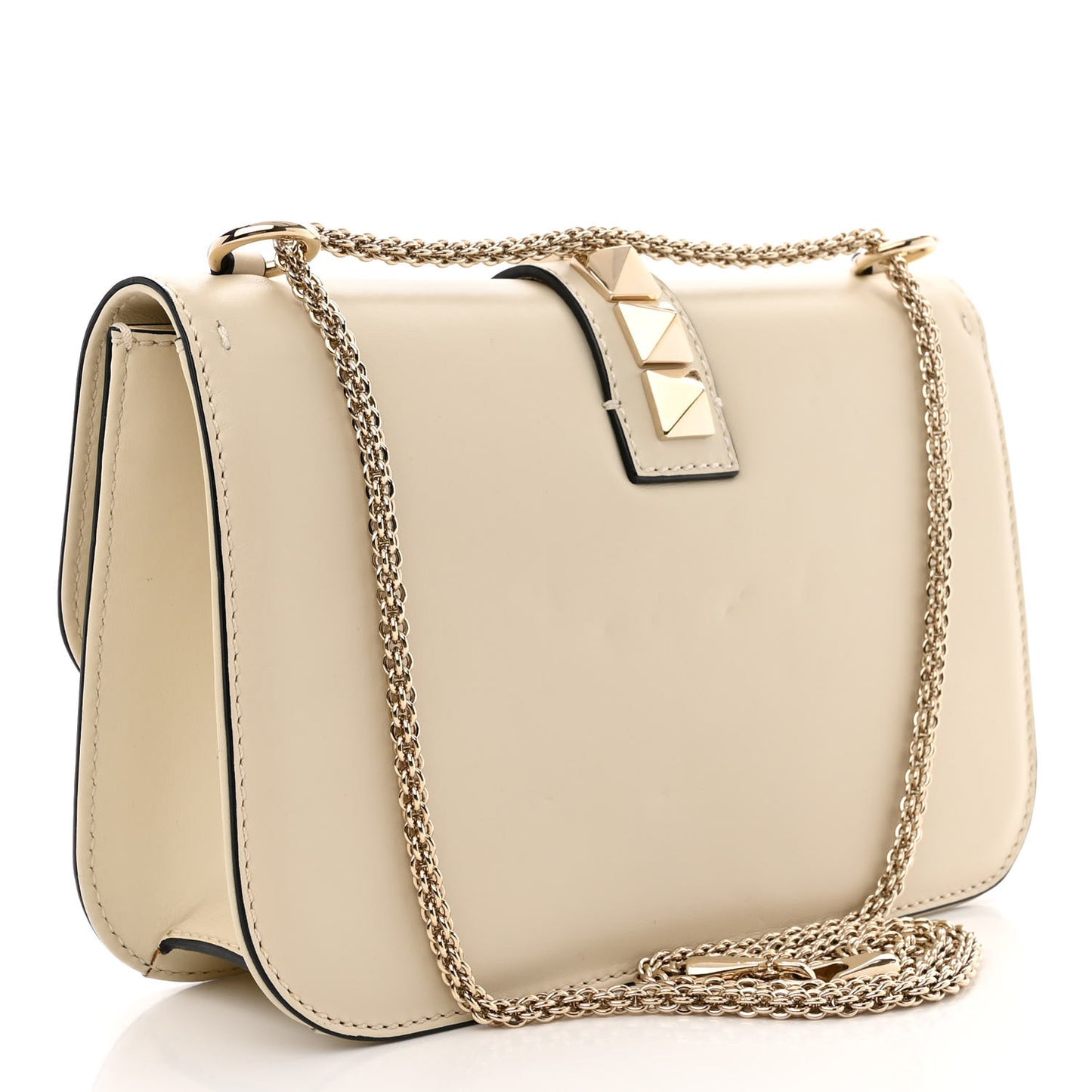 Vitello Medium Glam Lock Rockstud Flap Light Ivory