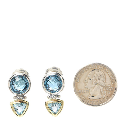 David Yurman Sterling Silver 18K Yellow Gold Blue Topaz Renaissance Drop Earrings 2 of 4