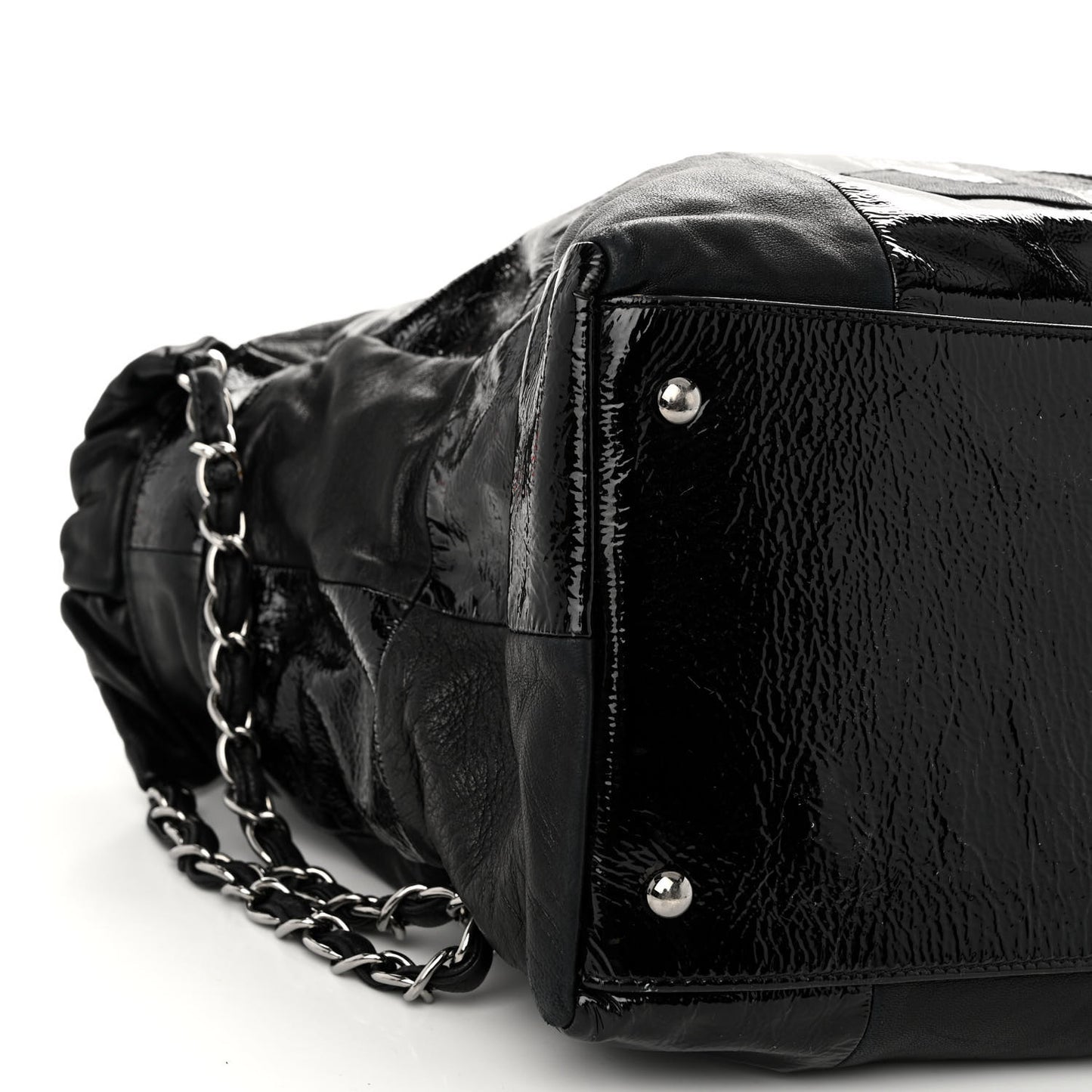 Lambskin Patent Calfskin Brooklyn Patchwork Hobo Black