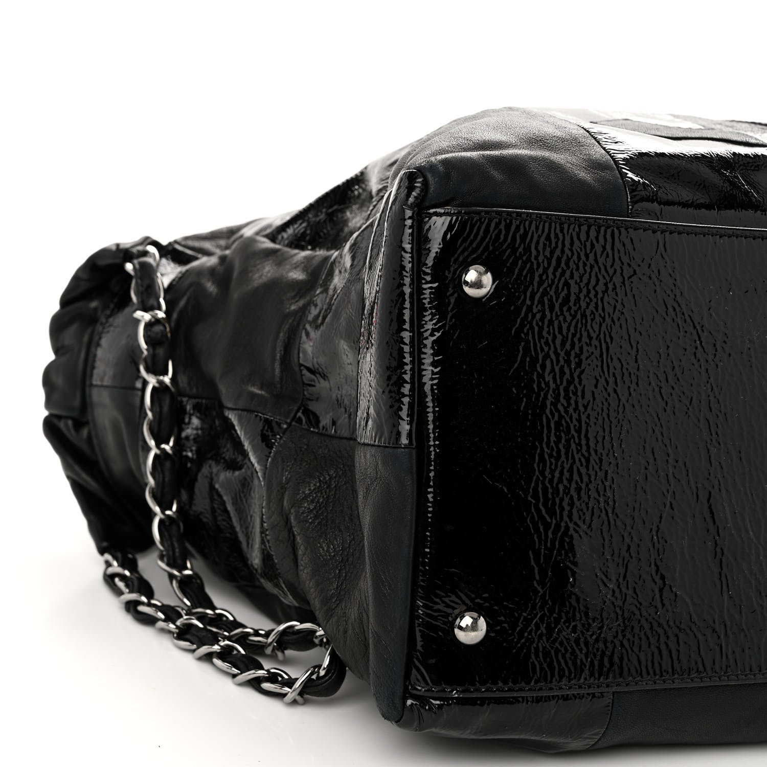 Chanel Lambskin Patent Calfskin Brooklyn Patchwork Hobo Black 9 of 11