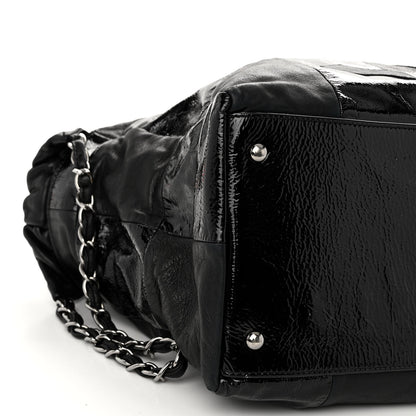 Chanel Lambskin Patent Calfskin Brooklyn Patchwork Hobo Black 9 of 11