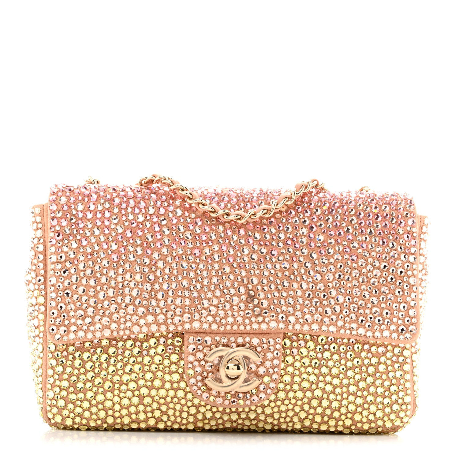 Chanel Suede Calfskin Crystal Mini Flap Pink Golden 1 of 13